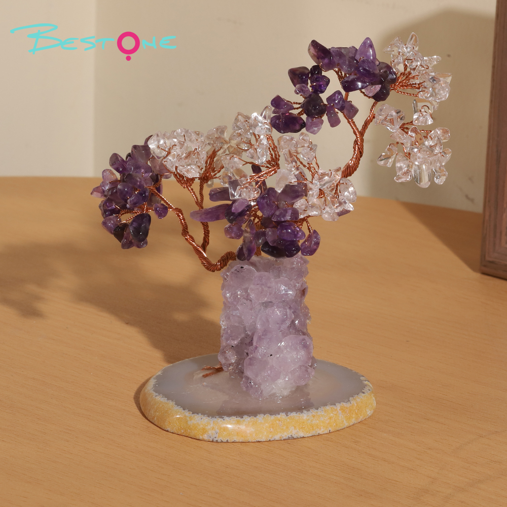 Crystal Tree Collection – 12×10cm Amethyst Cluster with Agate Slice Base
