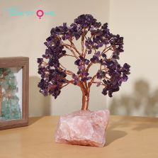 Gemstone Trees on Rose Quartz Block Base – 22×10cm & 11×10cm