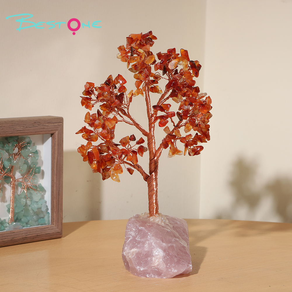 Gemstone Trees on Rose Quartz Block Base – 22×10cm & 11×10cm