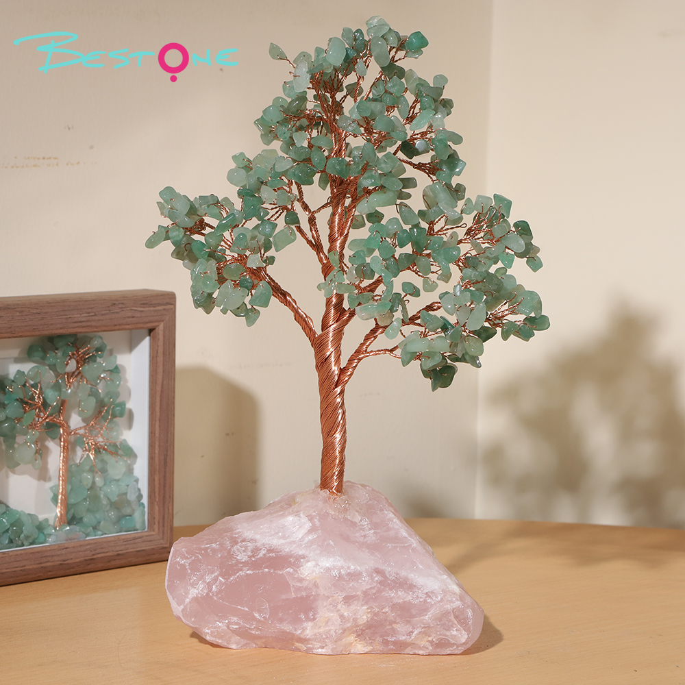 Gemstone Trees on Rose Quartz Block Base – 22×10cm & 11×10cm