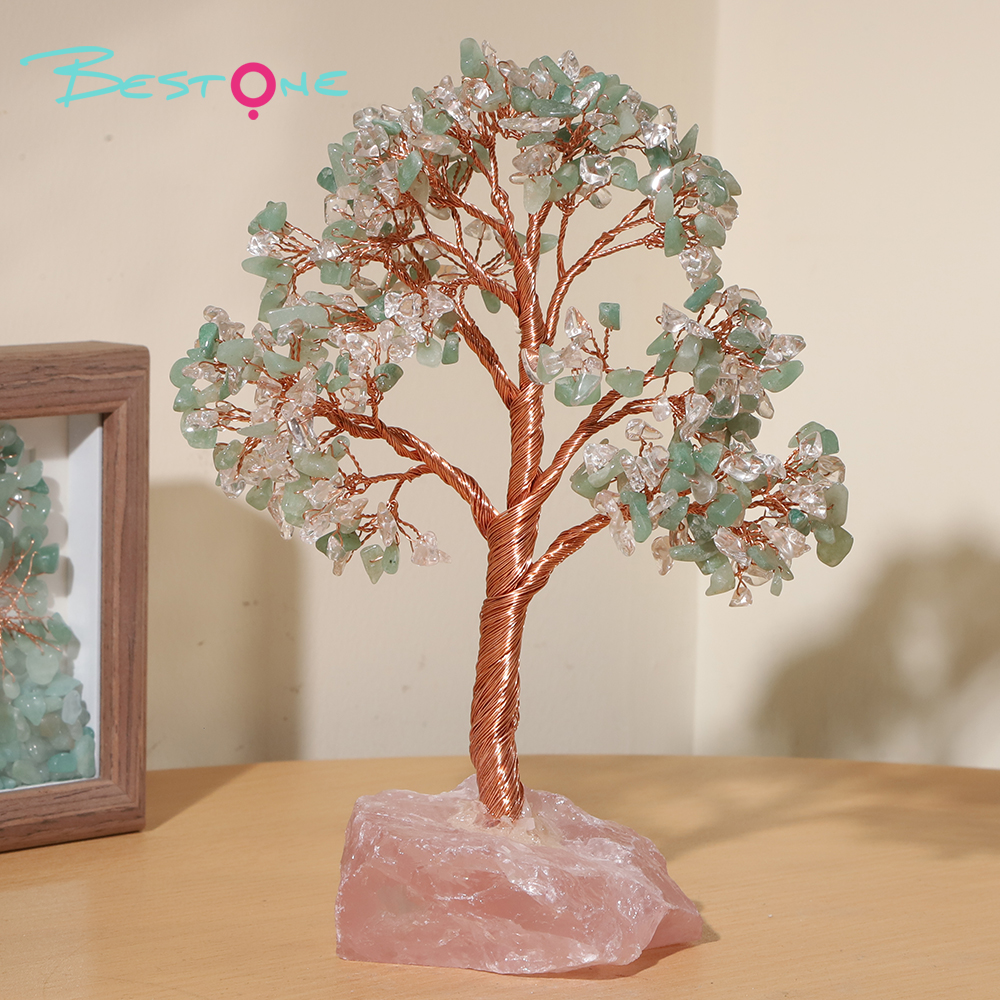 Gemstone Trees on Rose Quartz Block Base – 22×10cm & 11×10cm