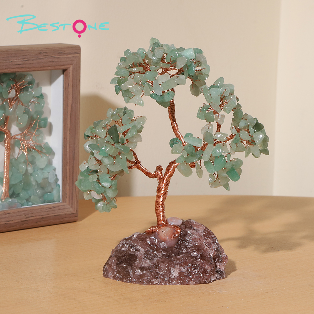 Gemstone Trees on Strawberry Quartz Base – 14×10cm