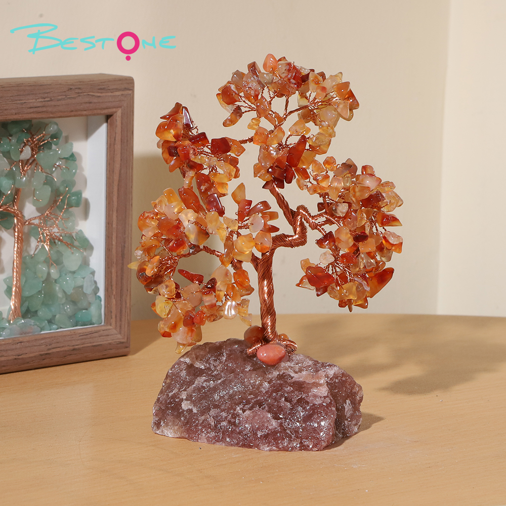 Gemstone Trees on Strawberry Quartz Base – 14×10cm