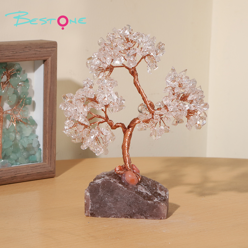 Gemstone Trees on Strawberry Quartz Base – 14×10cm