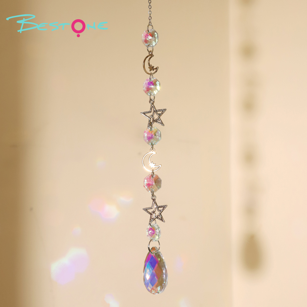 Celestial Silver Alloy Wind Chime Dreamcatcher – Star, Moon, Earth, Geometric Crystals 34–41cm Hanging Spiritual Decor