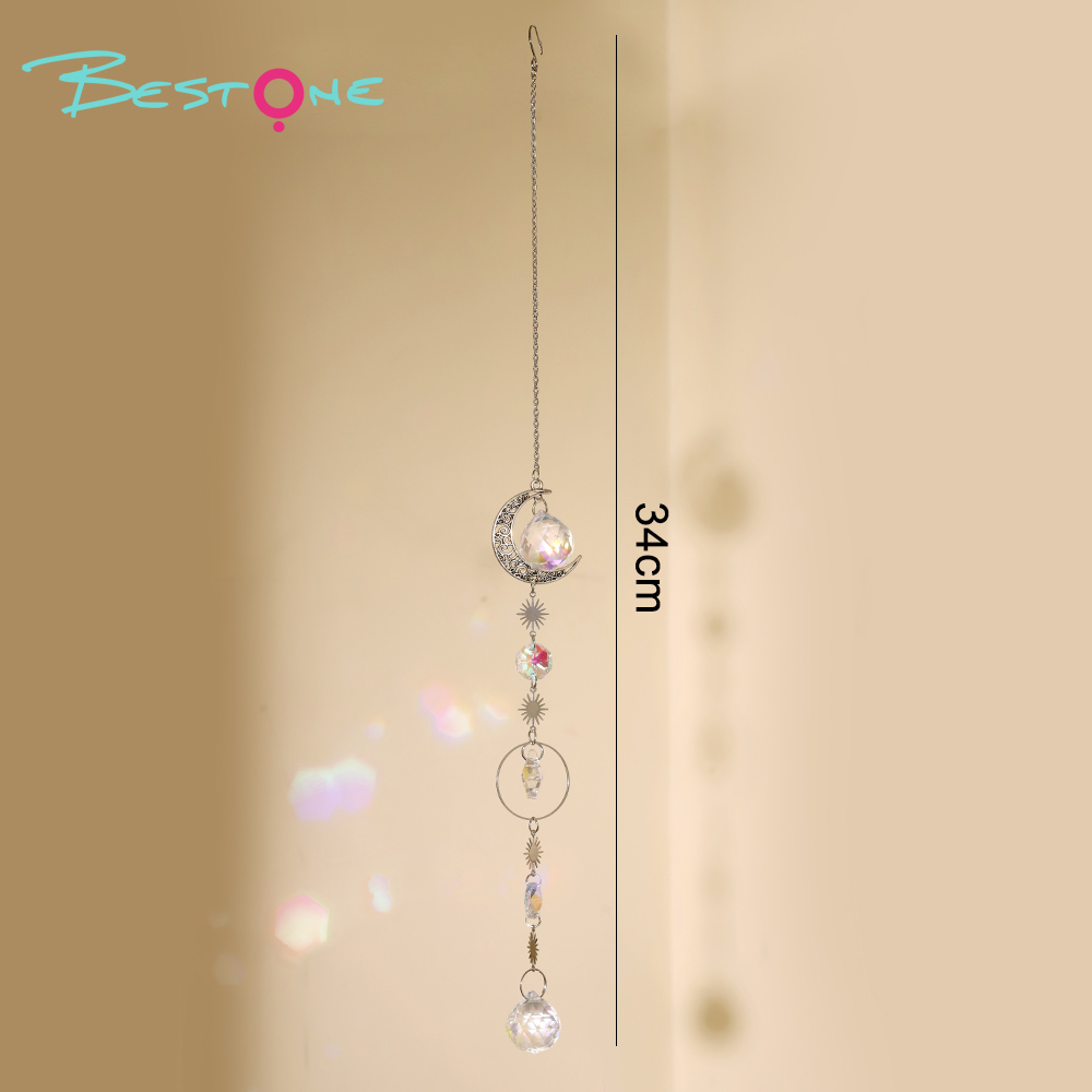Celestial Silver Alloy Wind Chime Dreamcatcher – Star, Moon, Earth, Geometric Crystals 34–41cm Hanging Spiritual Decor