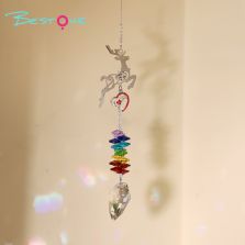 Fairy Forest Crystal Wind Chime – Reindeer / Mushroom Design with Heart Pendant and Rainbow Octagon Crystals 31–34cm