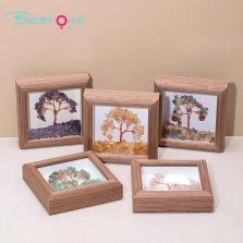 Gemstone Tree Frame Series – Square Wooden Crystal Wealth Trees (12×12cm)