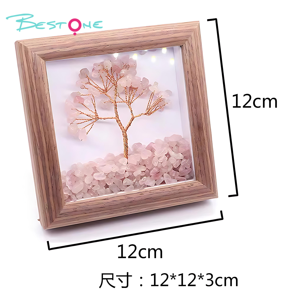 Gemstone Tree Frame Series – Square Wooden Crystal Wealth Trees (12×12cm)
