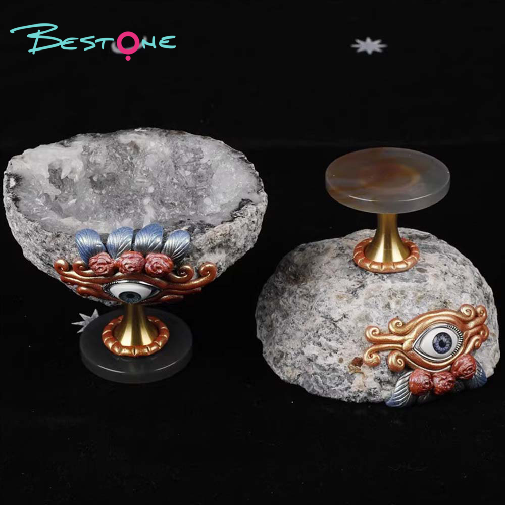 Holy Grail Geode Ornament – Evil Eye – Raw Stone Diameter 6–8cm, Height 6.5cm, 250–300g