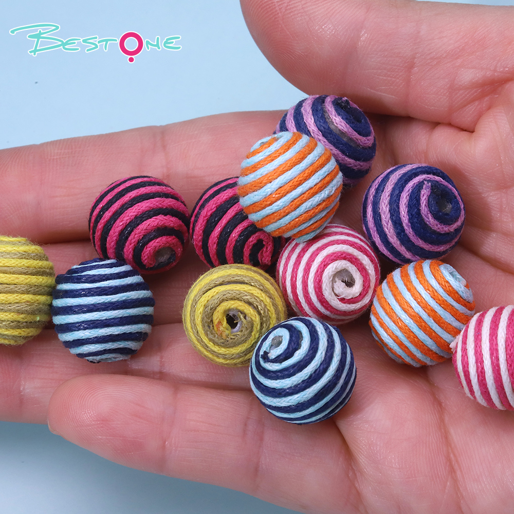 15mm Striped Yarn-Wrapped Beads – Mixed Color Series