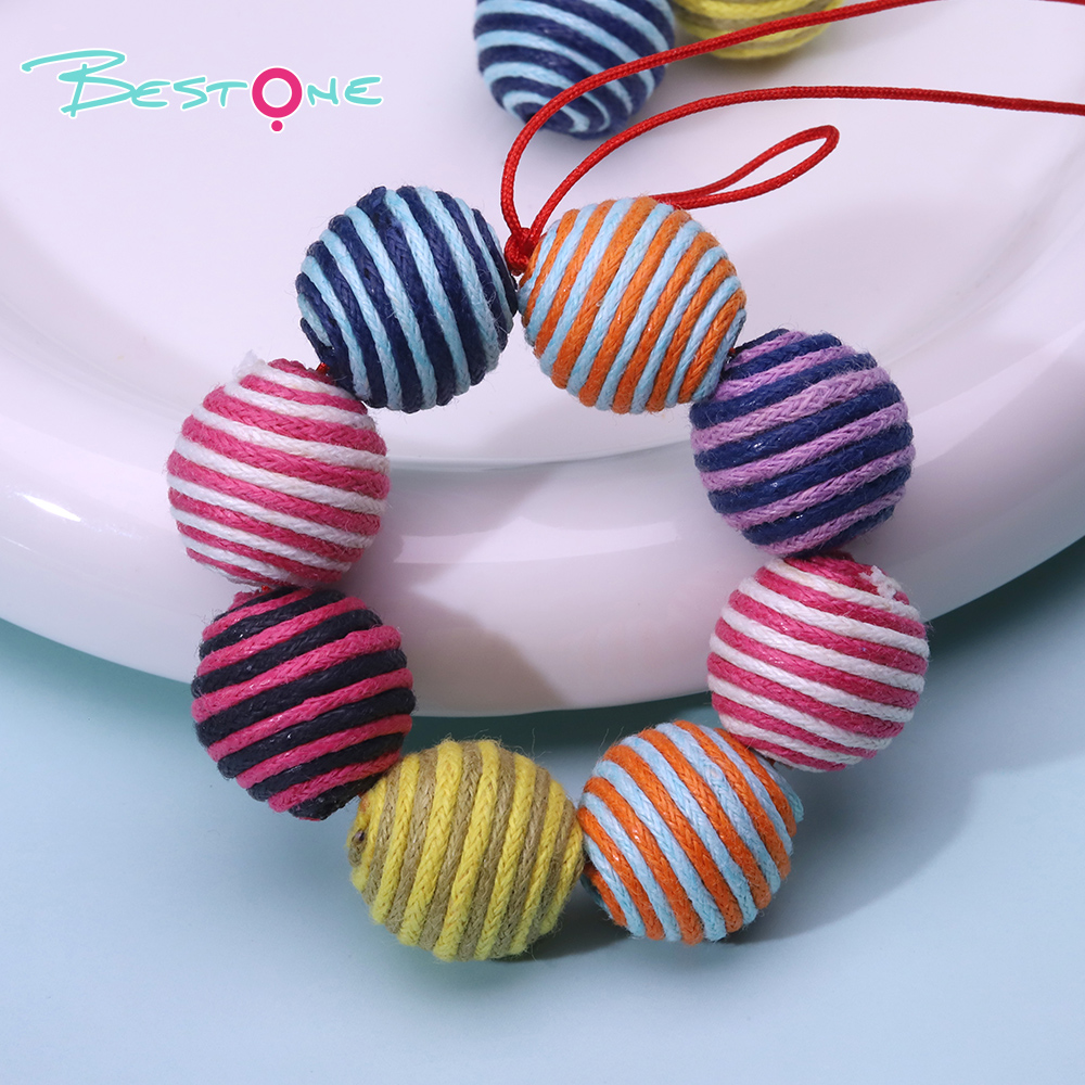 15mm Striped Yarn-Wrapped Beads – Mixed Color Series