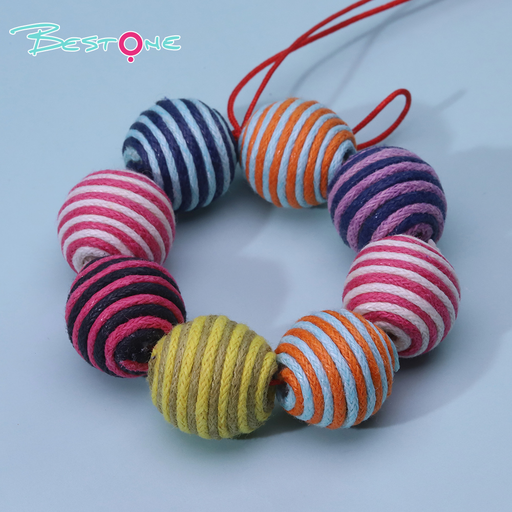 15mm Striped Yarn-Wrapped Beads – Mixed Color Series