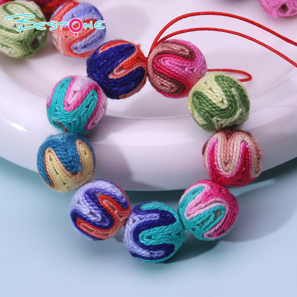 14mm Wavy Multicolor Yarn-Wrapped Beads – Stripe Blend Collection