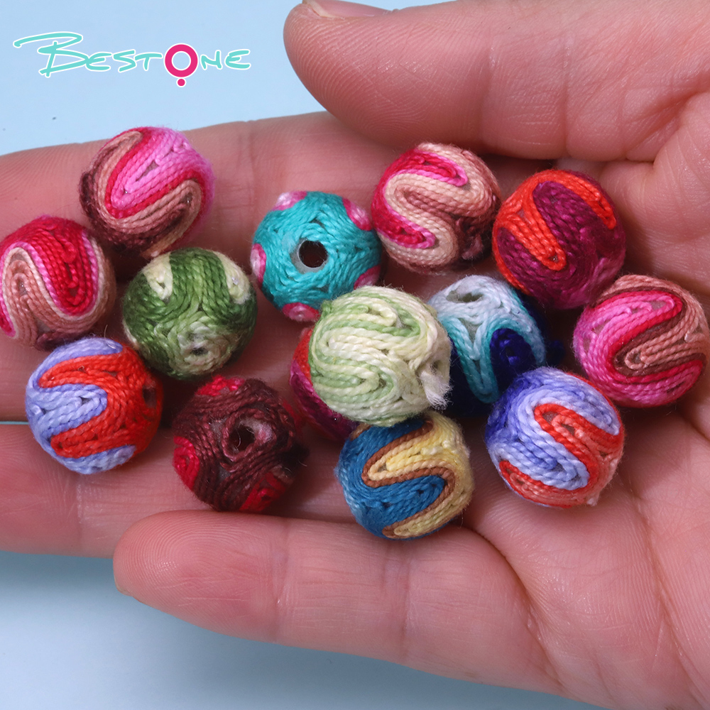 14mm Wavy Multicolor Yarn-Wrapped Beads – Stripe Blend Collection