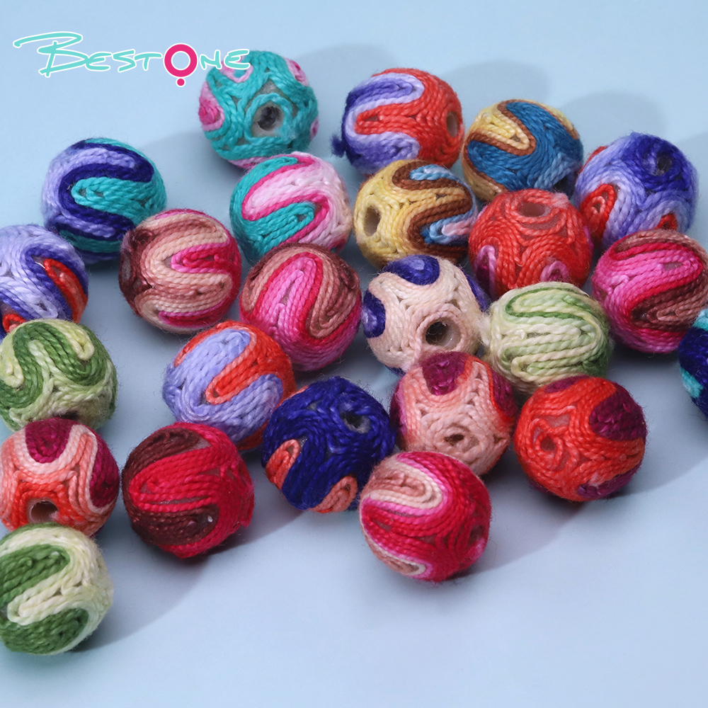14mm Wavy Multicolor Yarn-Wrapped Beads – Stripe Blend Collection