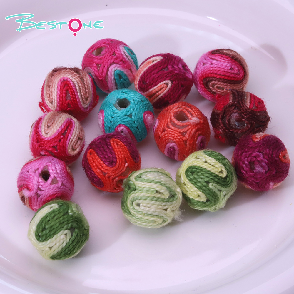 14mm Wavy Multicolor Yarn-Wrapped Beads – Stripe Blend Collection