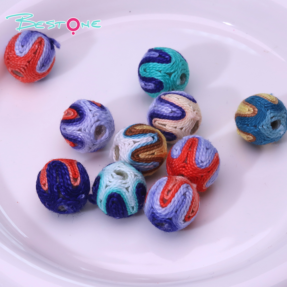 14mm Wavy Multicolor Yarn-Wrapped Beads – Stripe Blend Collection