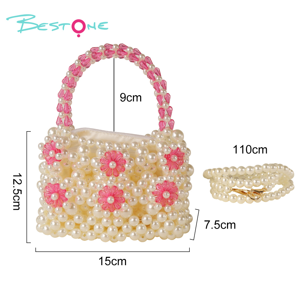 Sweet Bow Handwoven Acrylic Beaded Handbag with Pearls – 15×7.5×11/17cm – Multiple Colors Available