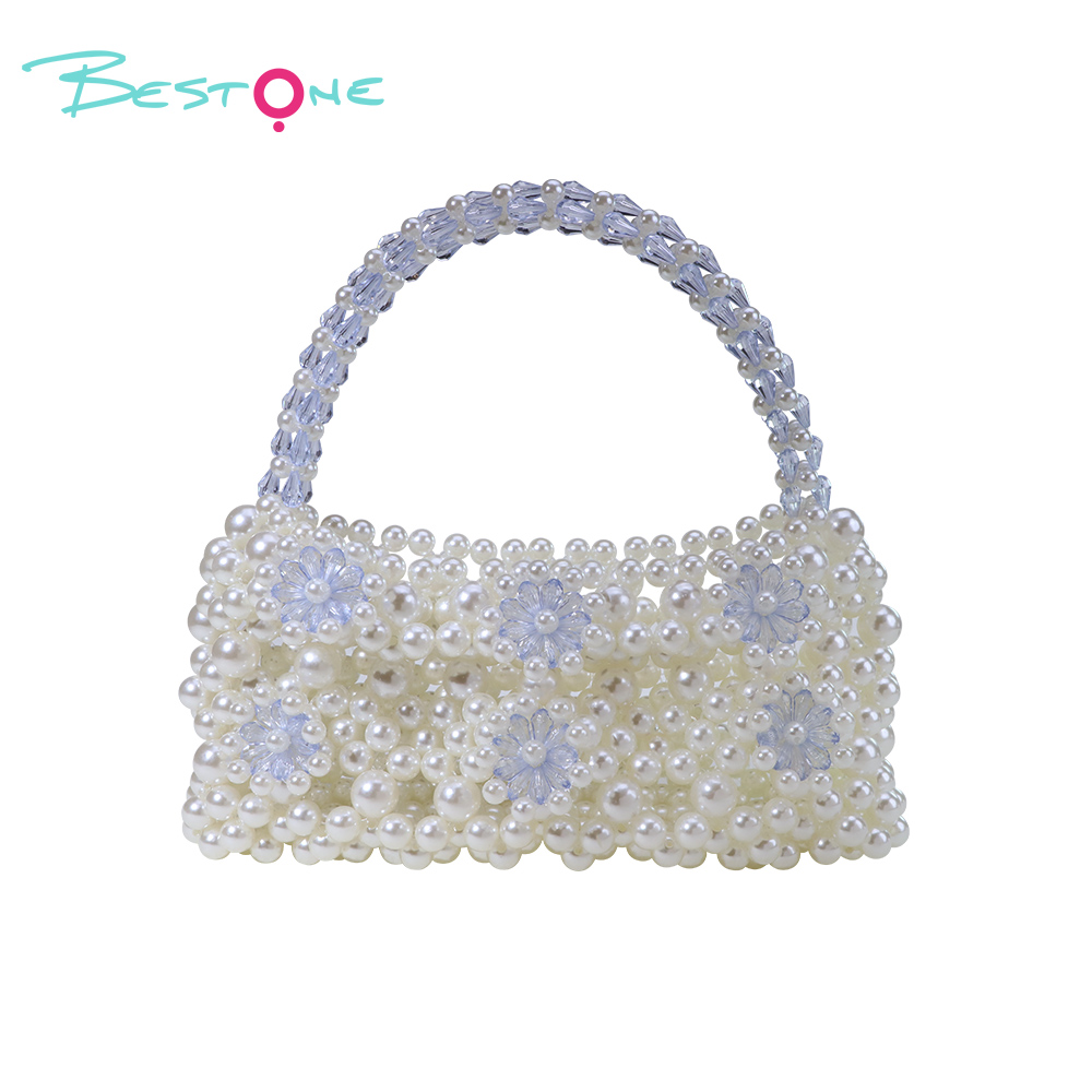 Sweet Bow Handwoven Acrylic Beaded Handbag with Pearls – 15×7.5×11/17cm – Multiple Colors Available