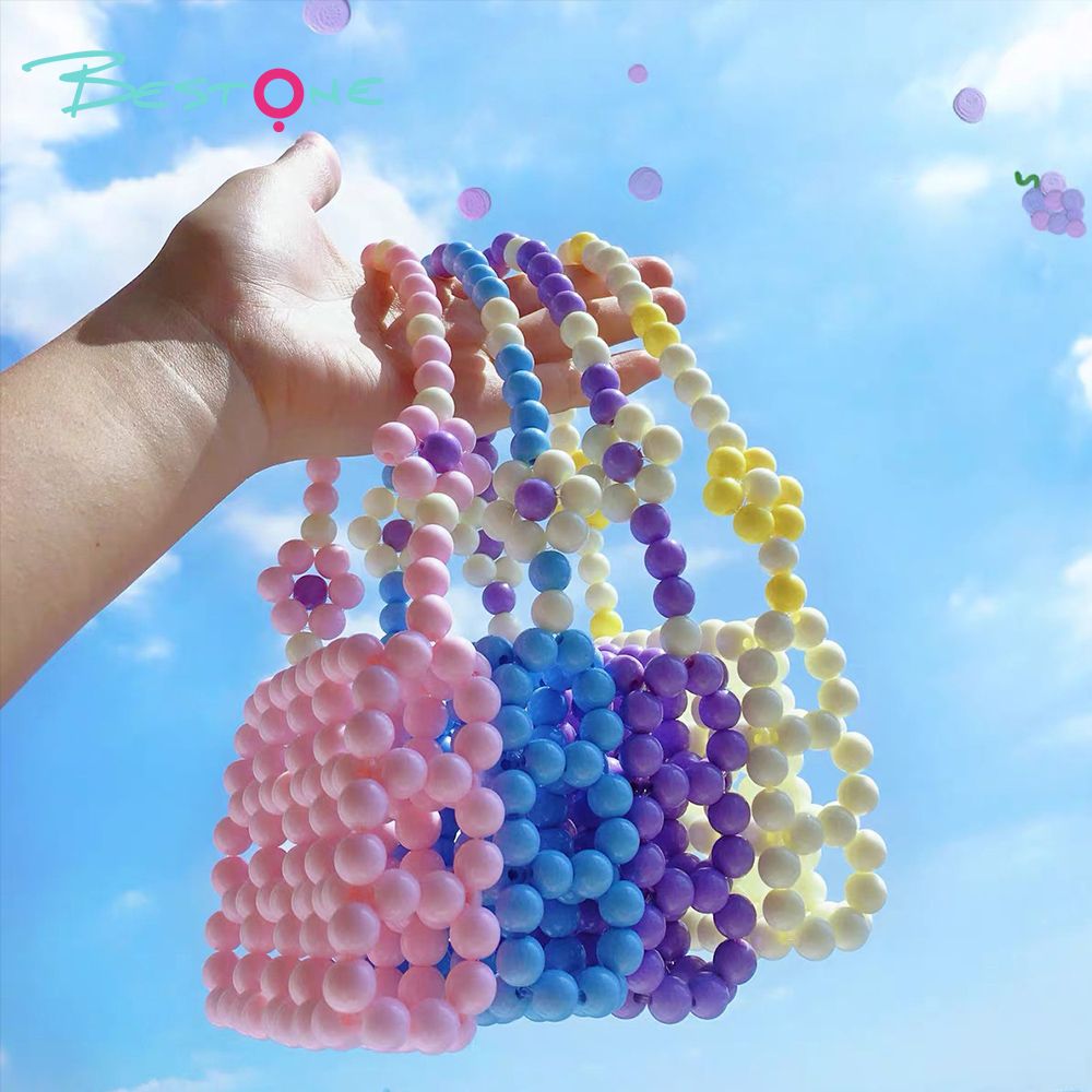 Mini Hollow Grid Floral Beaded Handbag – Handwoven Acrylic – Custom Colors Available – 10×3.5×8cm