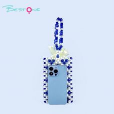 Mini Hollow Beaded Handbag – Blue & Purple – Handwoven Acrylic – 11.5×6×17cm – Chain Length 15cm