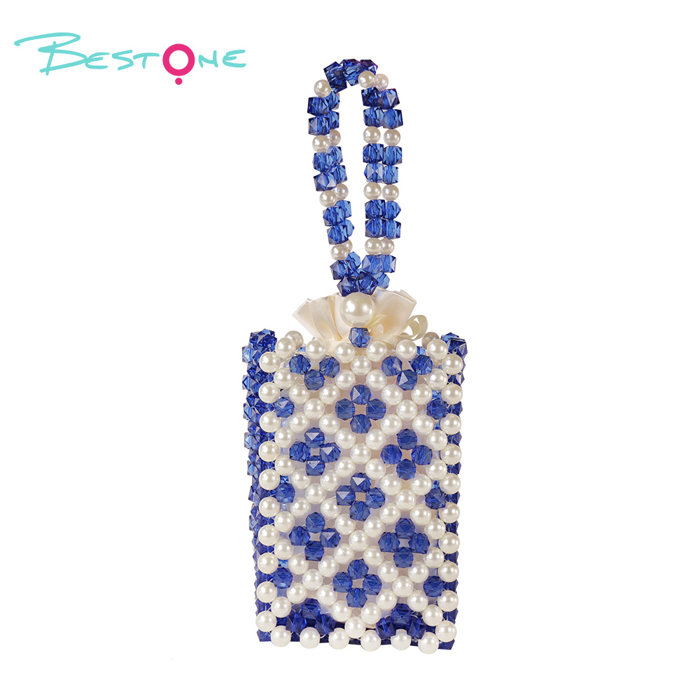 Mini Hollow Beaded Handbag – Blue & Purple – Handwoven Acrylic – 11.5×6×17cm – Chain Length 15cm