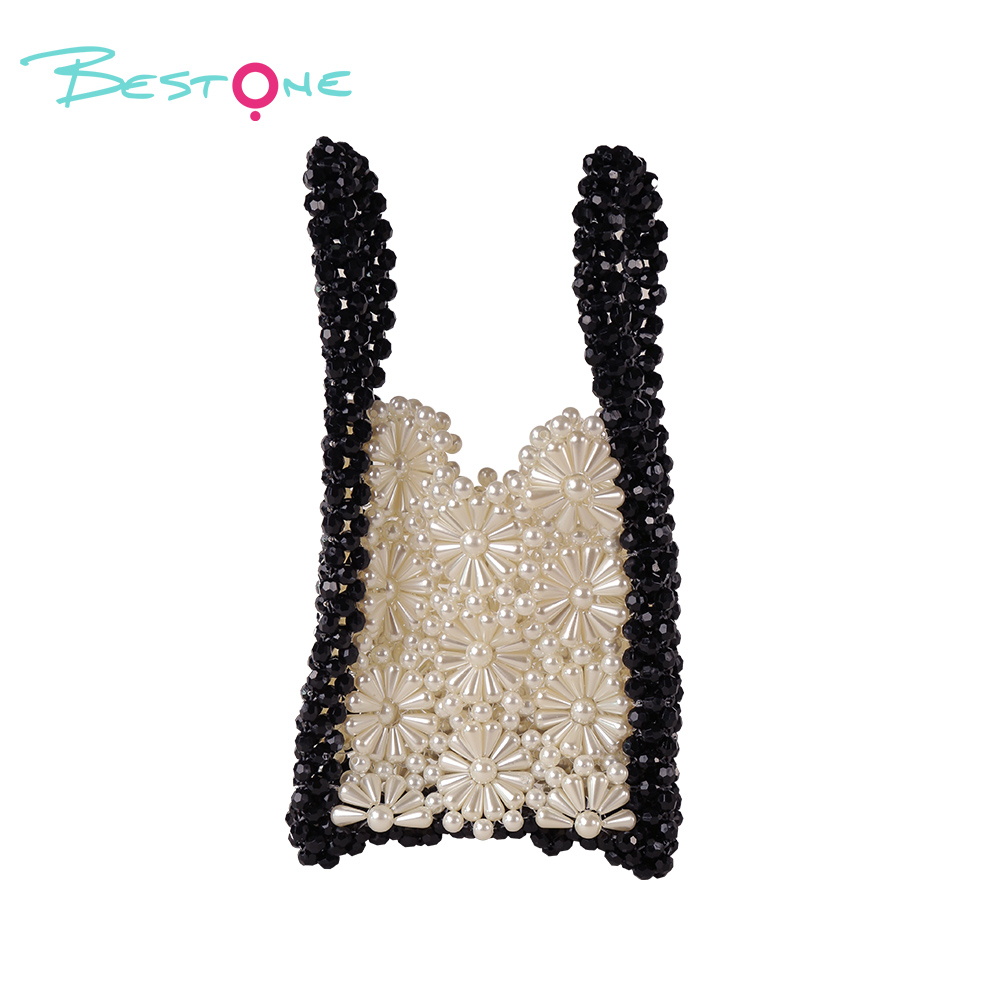 Colorblock Small Daisy Pearl Handwoven Beaded Handbag – 24×6×14cm