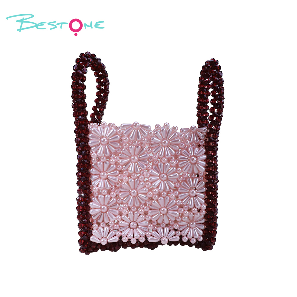 Colorblock Small Daisy Pearl Handwoven Beaded Handbag – 24×6×14cm