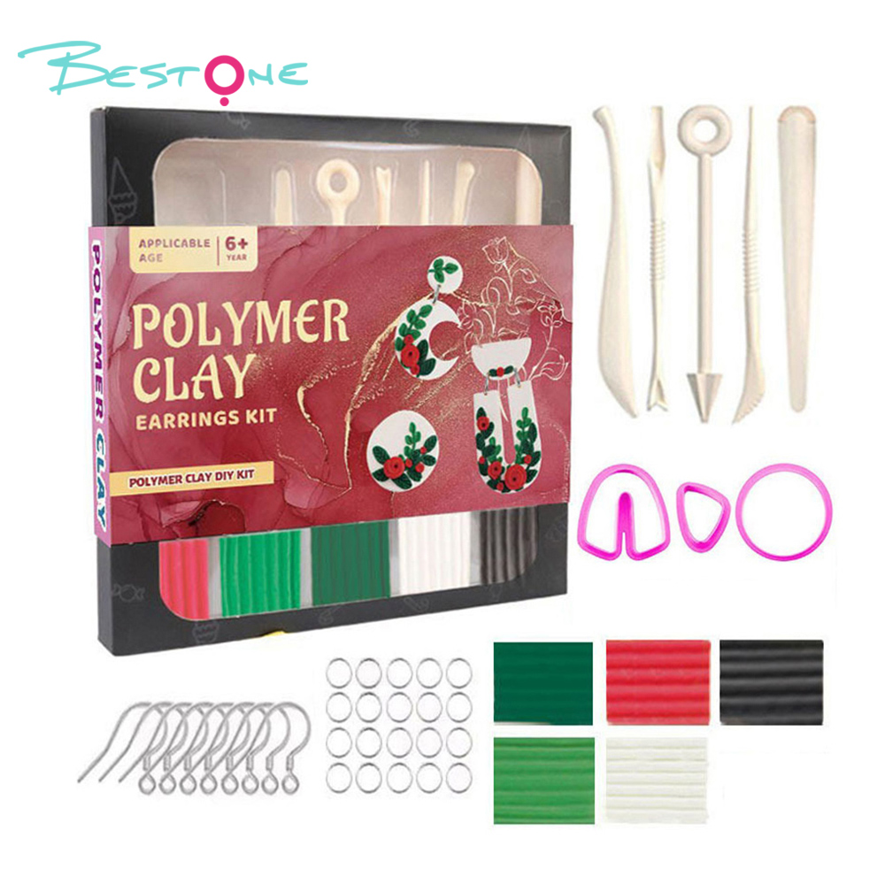 Polymer Clay DIY Earring Kit – Complete Set with Tools & Accessories – Black Box – 22.5×22.5×2.3cm