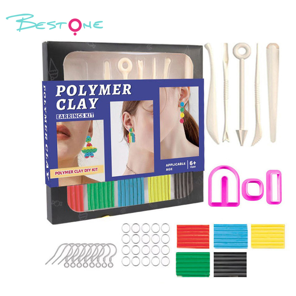 Polymer Clay DIY Earring Kit – Complete Set with Tools & Accessories – Black Box – 22.5×22.5×2.3cm