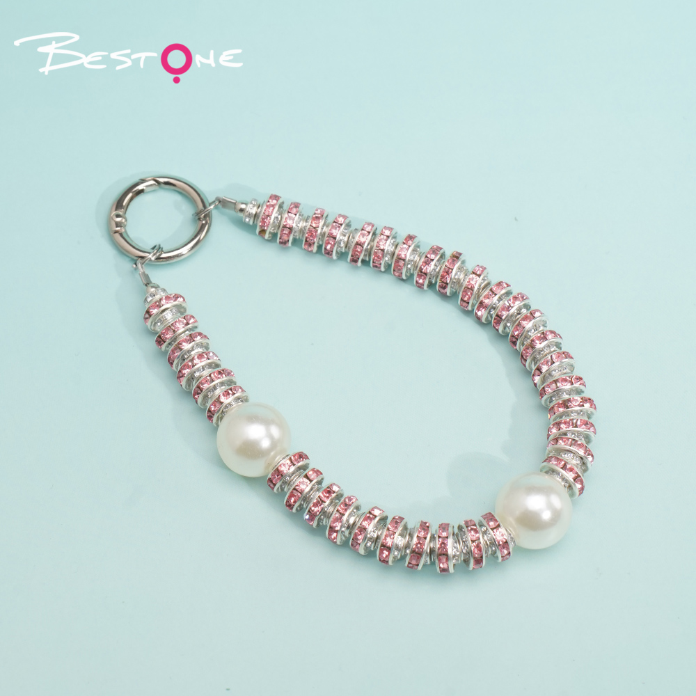Short Phone Strap with Spring Ring Clasp - Black Rhinestone - 16mm Acrylic Beads - 28cm