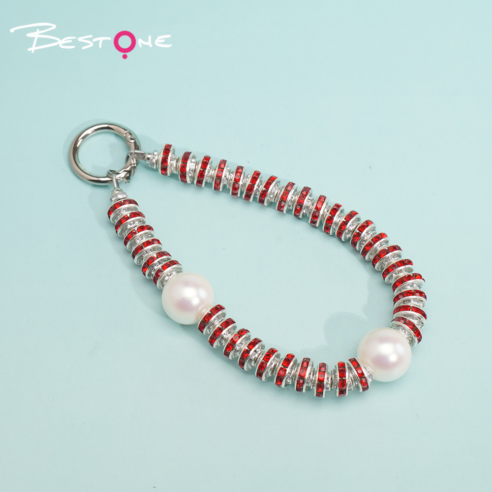 Short Phone Strap with Spring Ring Clasp - Black Rhinestone - 16mm Acrylic Beads - 28cm