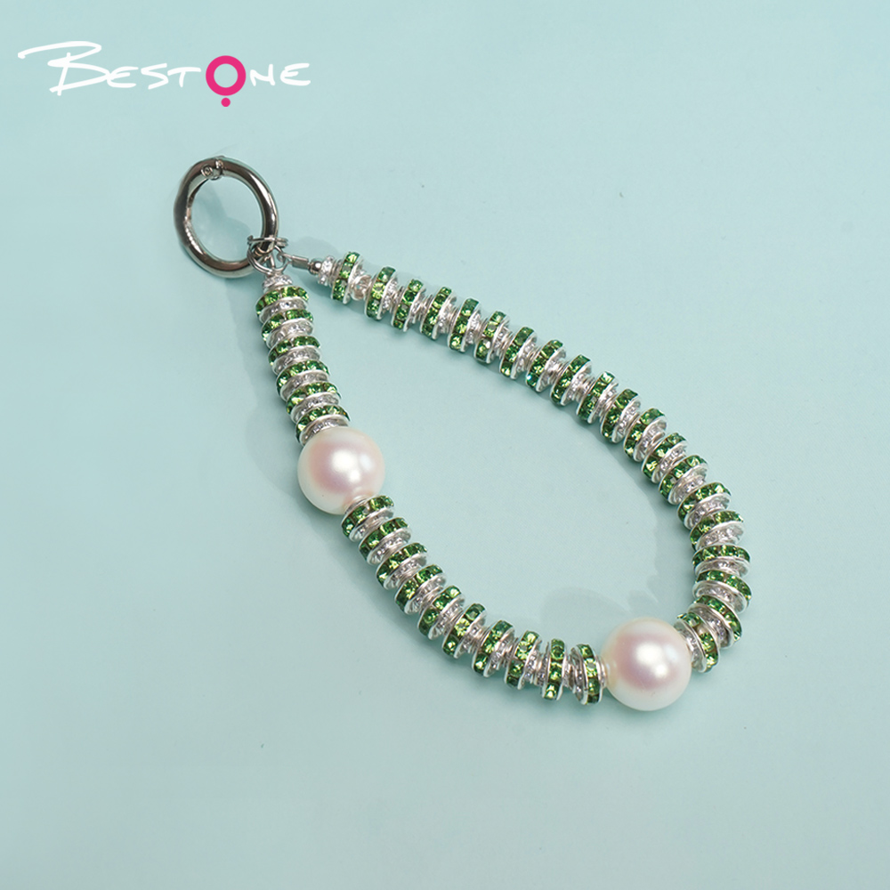Short Phone Strap with Spring Ring Clasp - Black Rhinestone - 16mm Acrylic Beads - 28cm