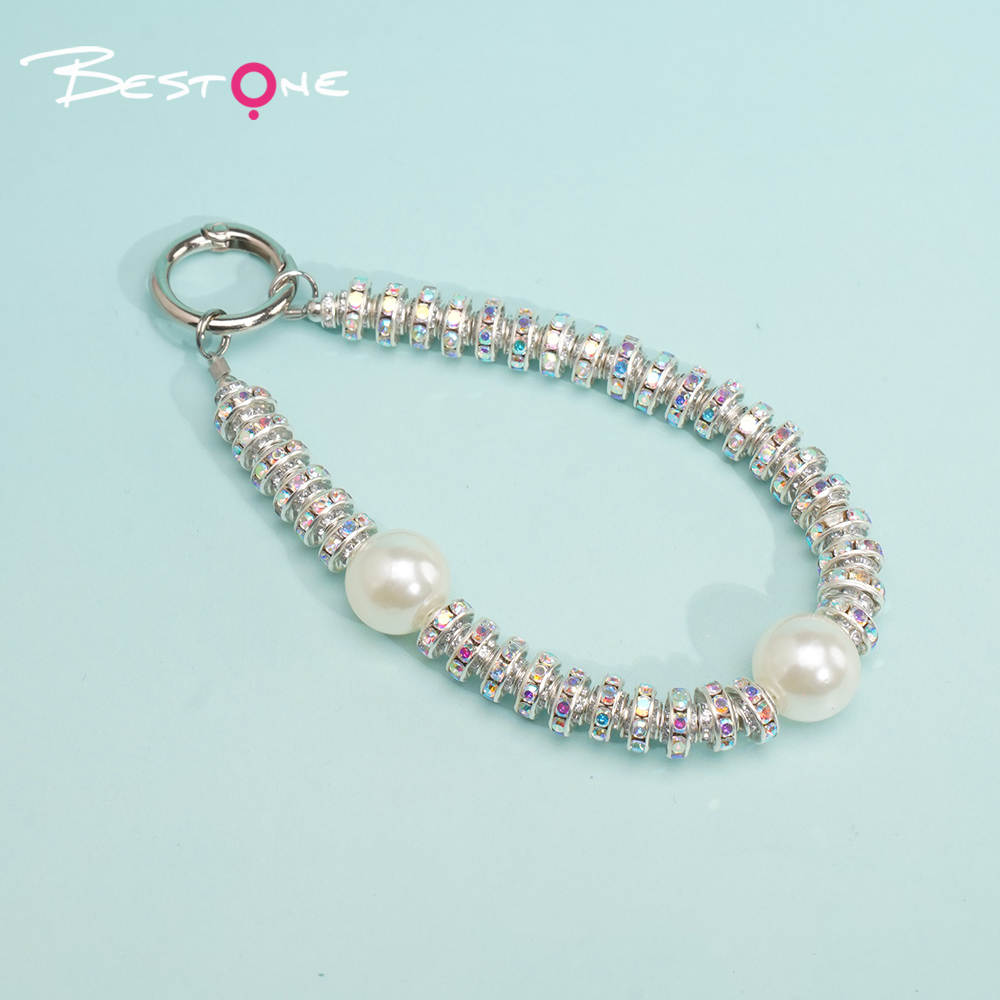 Short Phone Strap with Spring Ring Clasp - Black Rhinestone - 16mm Acrylic Beads - 28cm