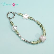 Short Phone Strap with Spring Ring Clasp – Rhinestone Acrylic Star & Cube Beads – 29–30cm