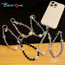 Crystal Beaded Phone Strap – Letter Tag & Butterfly Charm – 6 Color Variants – OEM Available
