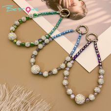 Mini Faceted Beaded Crystal Phone Strap – 5 Color Variants – Rhinestone Accent – OEM Available