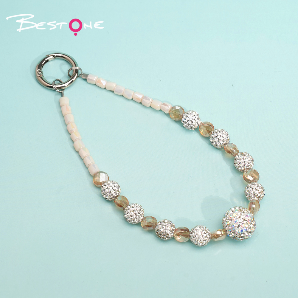 Mini Faceted Beaded Crystal Phone Strap – 5 Color Variants – Rhinestone Accent – OEM Available
