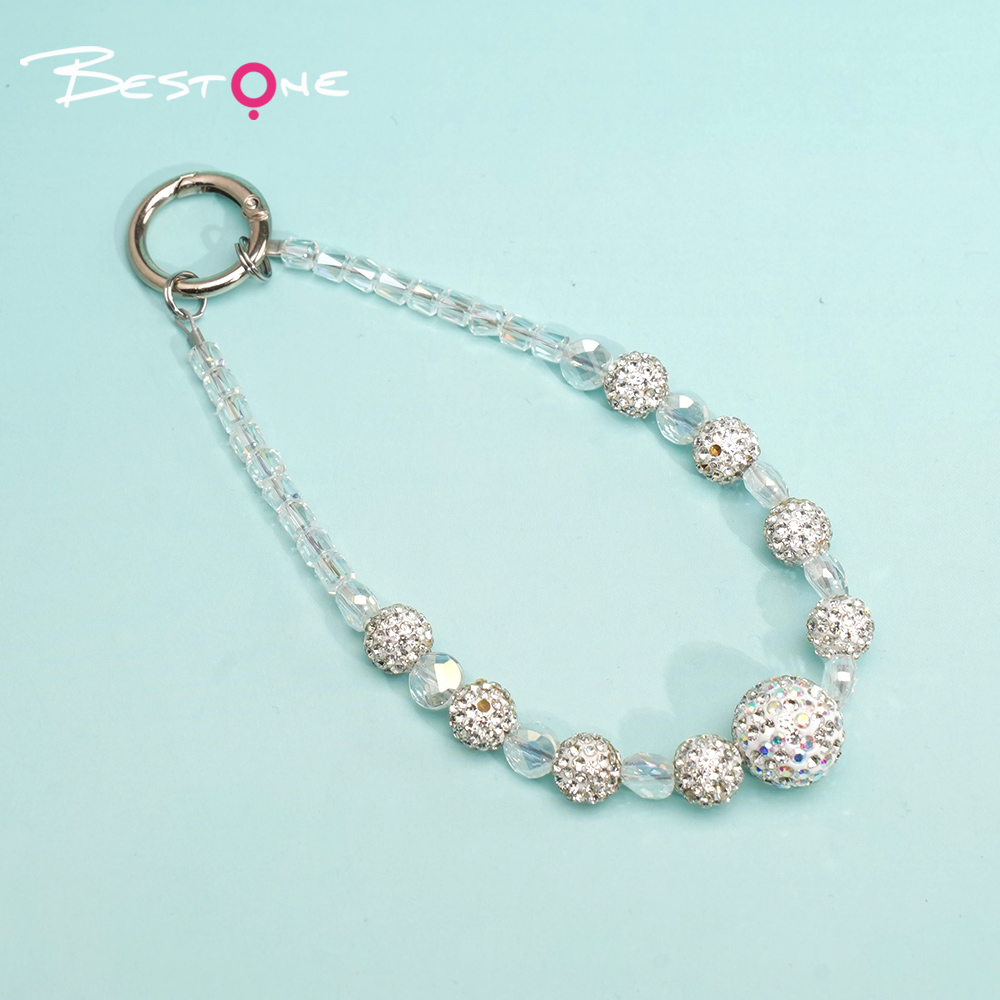 Mini Faceted Beaded Crystal Phone Strap – 5 Color Variants – Rhinestone Accent – OEM Available