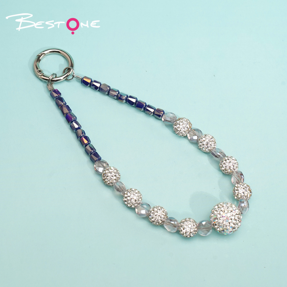 Mini Faceted Beaded Crystal Phone Strap – 5 Color Variants – Rhinestone Accent – OEM Available