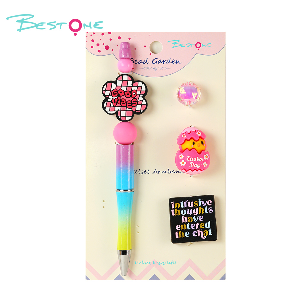 DIY Beaded Pen Kit – Checkerboard, Chick, Flower & Bee Series – Silicone & Acrylic Beads