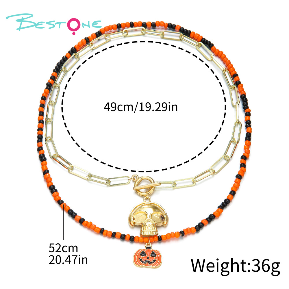 Halloween Beaded Pendant Necklaces – Spider, Pumpkin & Skull Themes – 37–38cm + Extender – OEM Available