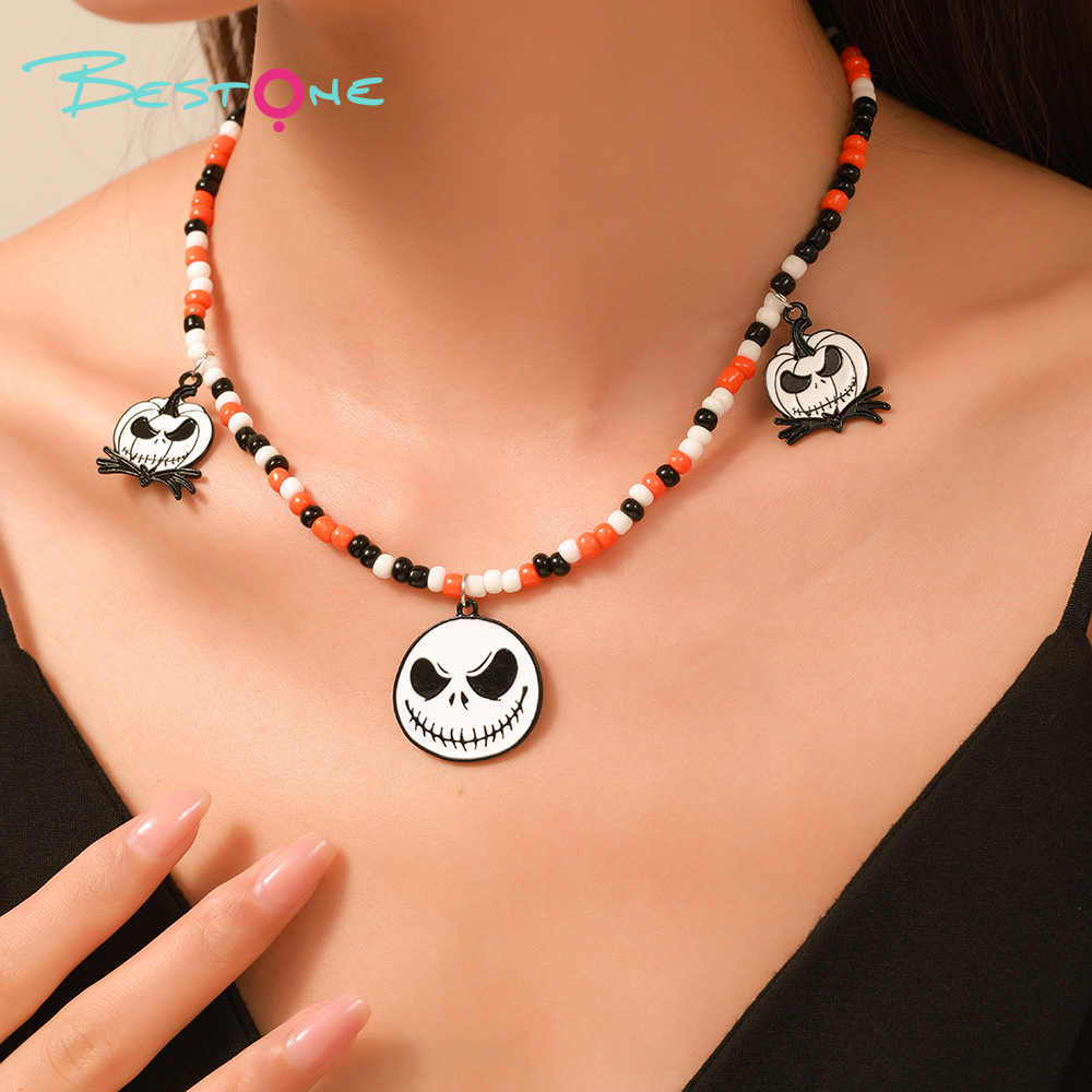 Halloween Beaded Pendant Necklaces – Spider, Pumpkin & Skull Themes – 37–38cm + Extender – OEM Available