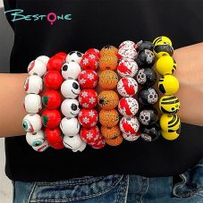 Halloween Wooden Bead Bracelets – Spooky Eye, Skull, Spider Designs – 16mm Beads – 19cm Elastic Fit