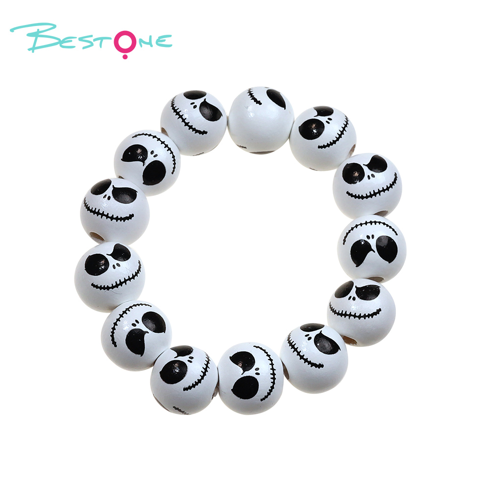 Halloween Wooden Bead Bracelets – Spooky Eye, Skull, Spider Designs – 16mm Beads – 19cm Elastic Fit