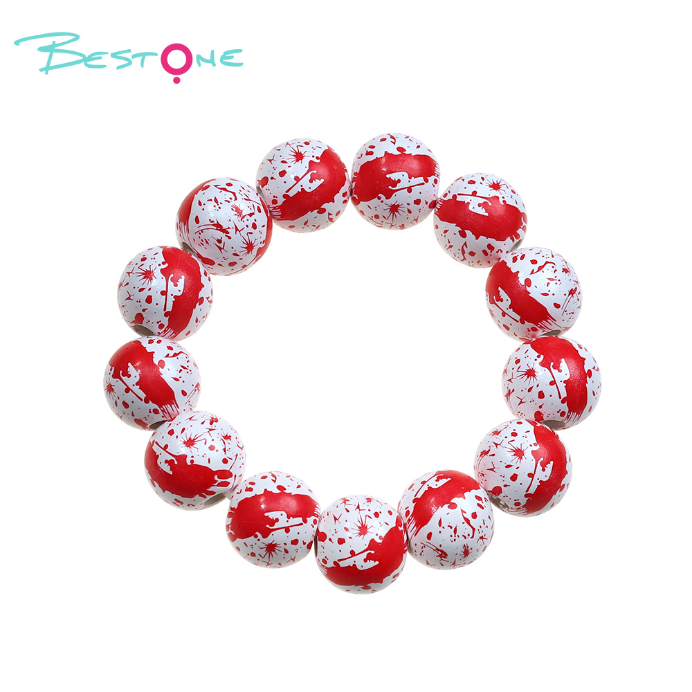 Halloween Wooden Bead Bracelets – Spooky Eye, Skull, Spider Designs – 16mm Beads – 19cm Elastic Fit