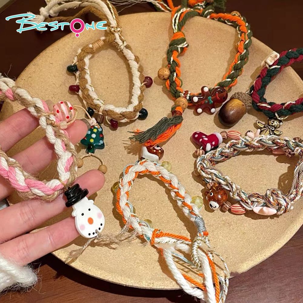 Christmas Woven Pull-Cord Bracelets – Handcrafted Cotton Rope – Acrylic & Mixed Charms – Adjustable Fit – 18cm
