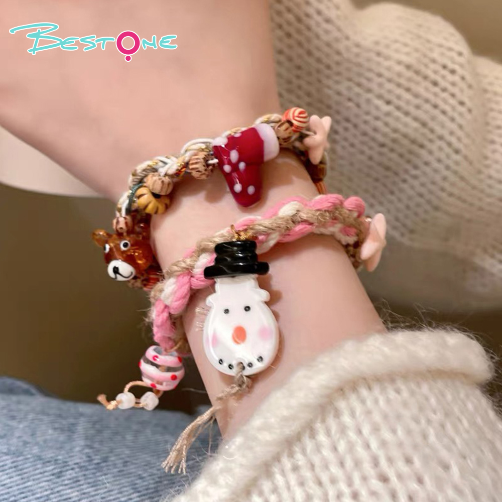 Christmas Woven Pull-Cord Bracelets – Handcrafted Cotton Rope – Acrylic & Mixed Charms – Adjustable Fit – 18cm