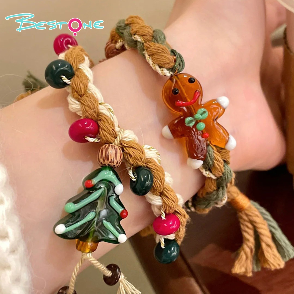 Christmas Woven Pull-Cord Bracelets – Handcrafted Cotton Rope – Acrylic & Mixed Charms – Adjustable Fit – 18cm